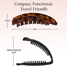 Kitsch banana clip holding a sleek ponytail for quick polished styling