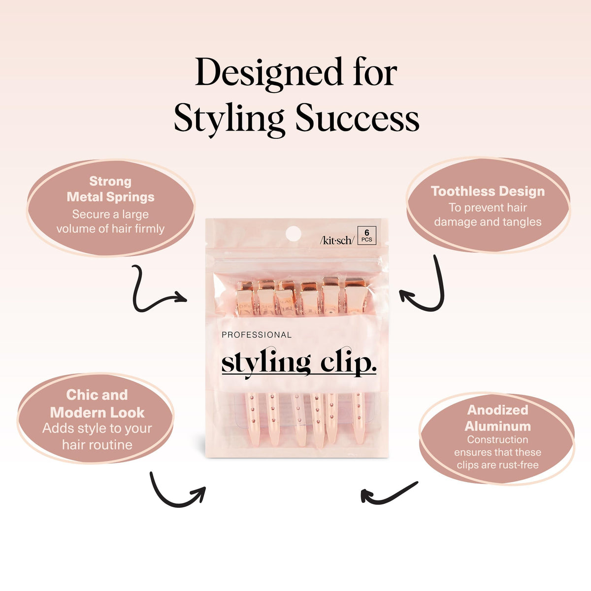 Kitsch clips in use on salon chair holding hair securely during styling