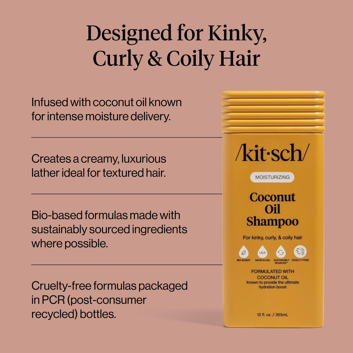 Kitsch coconut oil texture close-up illustrating rich moisturizing formula for dry textured hair