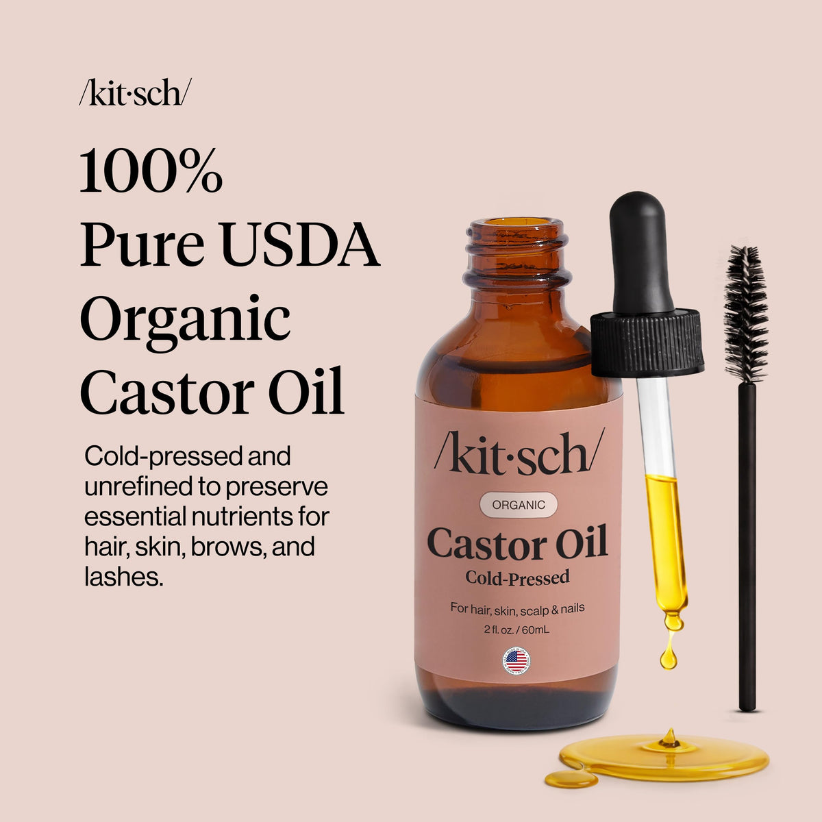Kitsch castor oil drop texture close-up highlighting rich, hydrating consistency
