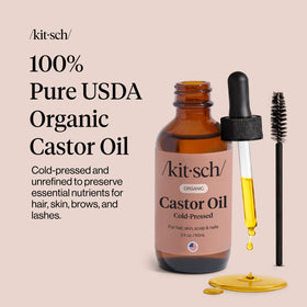 Kitsch castor oil drop texture close-up highlighting rich, hydrating consistency