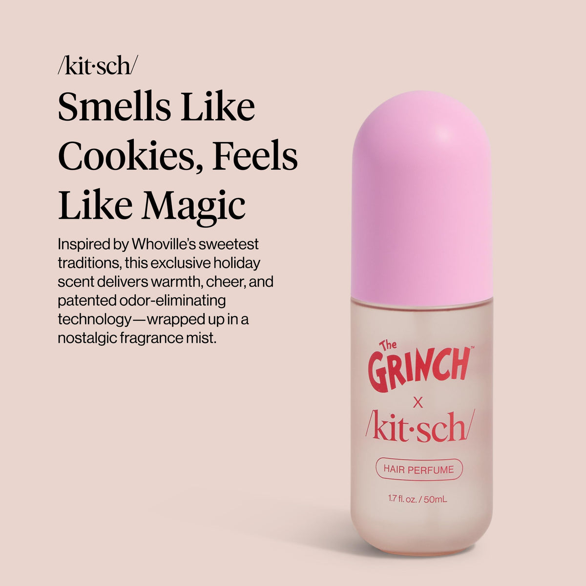 Kitsch close-up of spray nozzle delivering even mist for quick refresh benefit