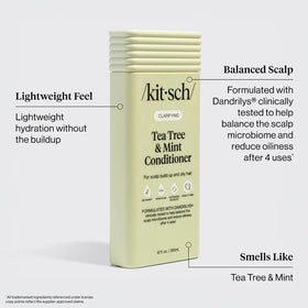 Kitsch closeup ingredient label with tea tree and peppermint, highlights natural actives