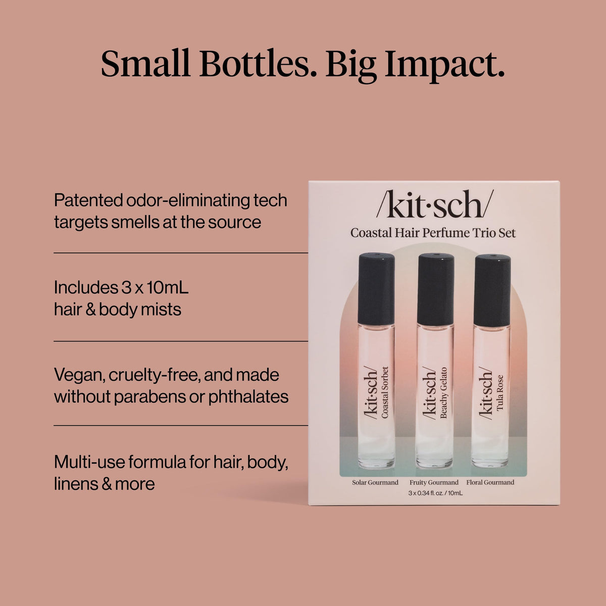 Kitsch Coastal Sorbet bottle close-up featuring coconut-orange scent and beachy vibe
