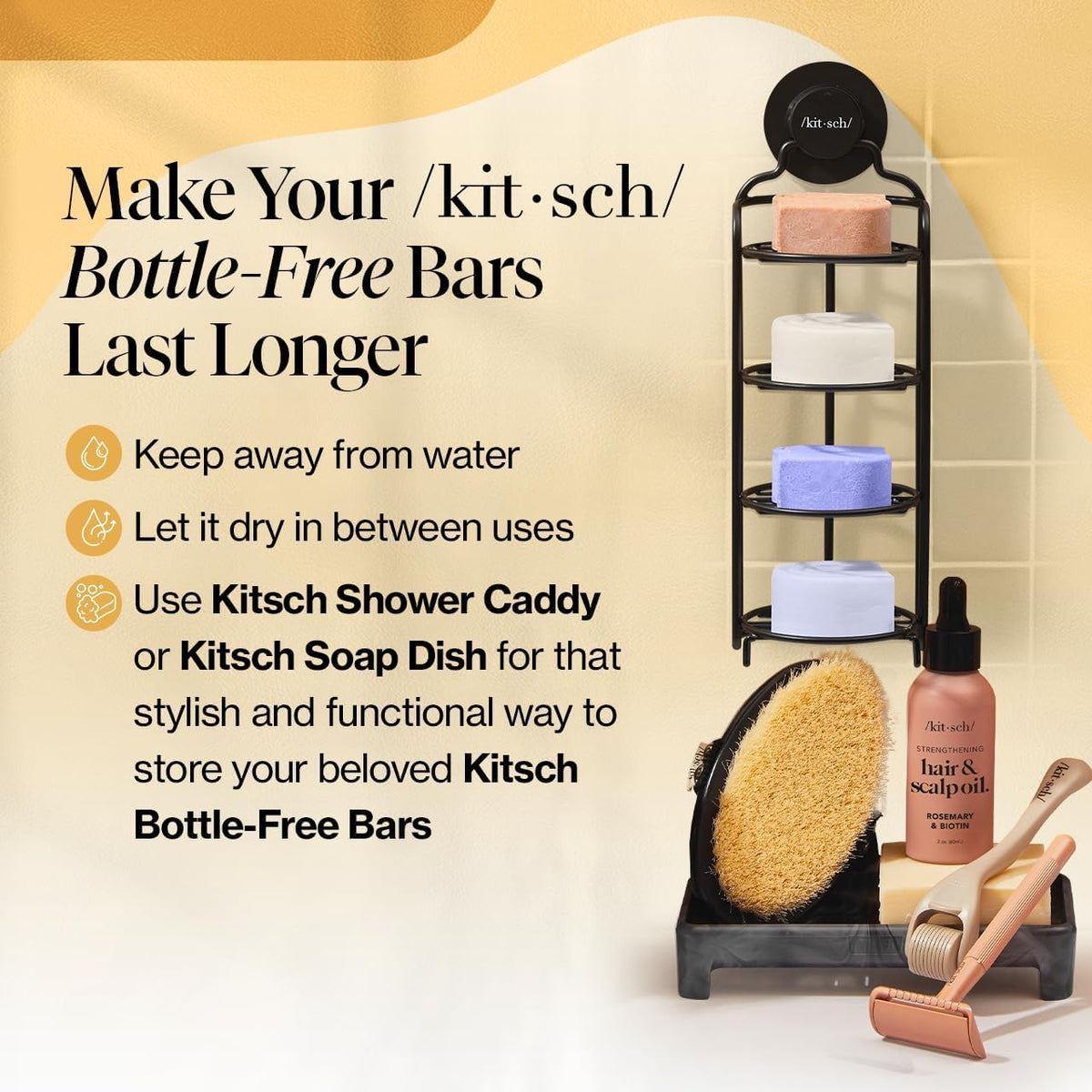 Kitsch bars packed in a toiletry bag demonstrating TSA-friendly travel