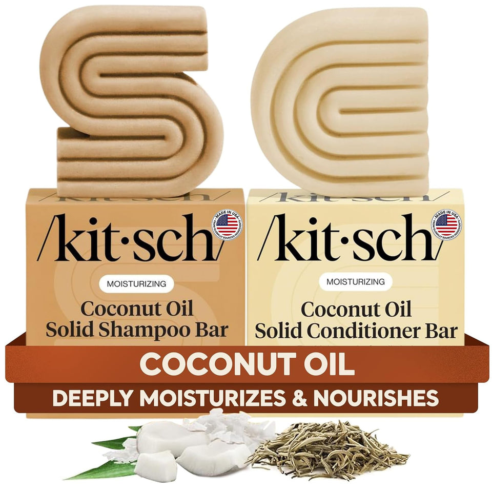 Kitsch front packaging showing both coconut oil solid bars and benefits