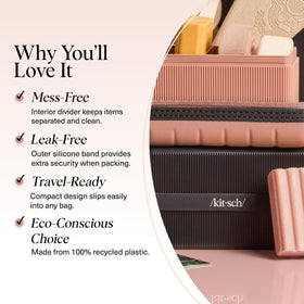 Kitsch compartments holding shampoo, conditioner, and body bars for organized packing