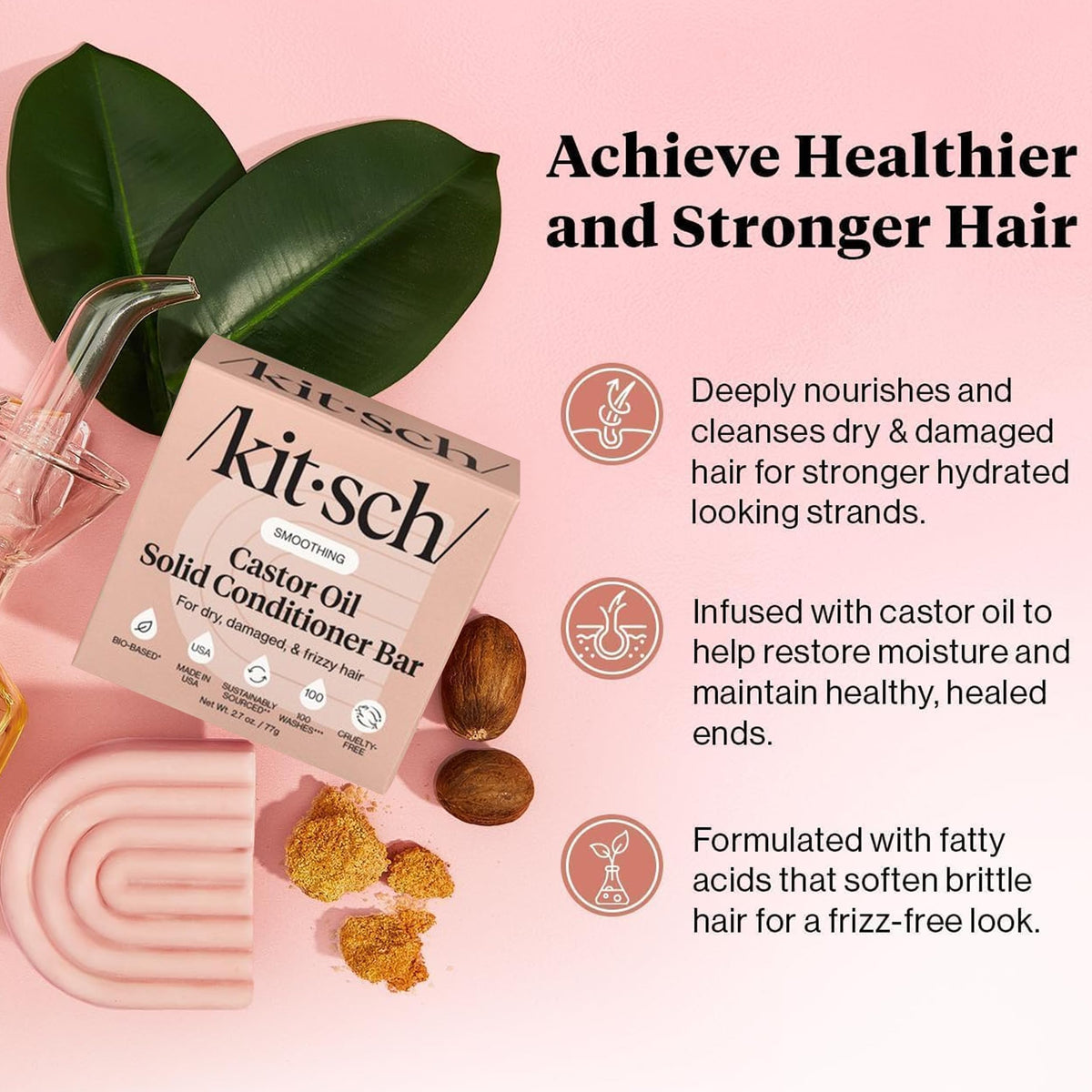Kitsch close-up of solid conditioner bar texture highlighting moisturizing formula