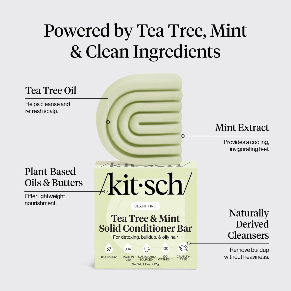 Hand holding Kitsch conditioner bar to show compact travel-friendly size