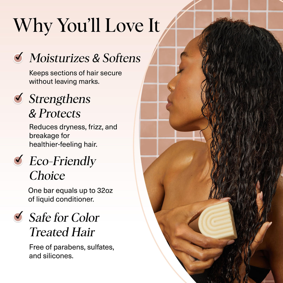 Kitsch conditioner bar in hand showing size and travel-friendly benefit