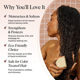 Kitsch conditioner bar in hand showing size and travel-friendly benefit