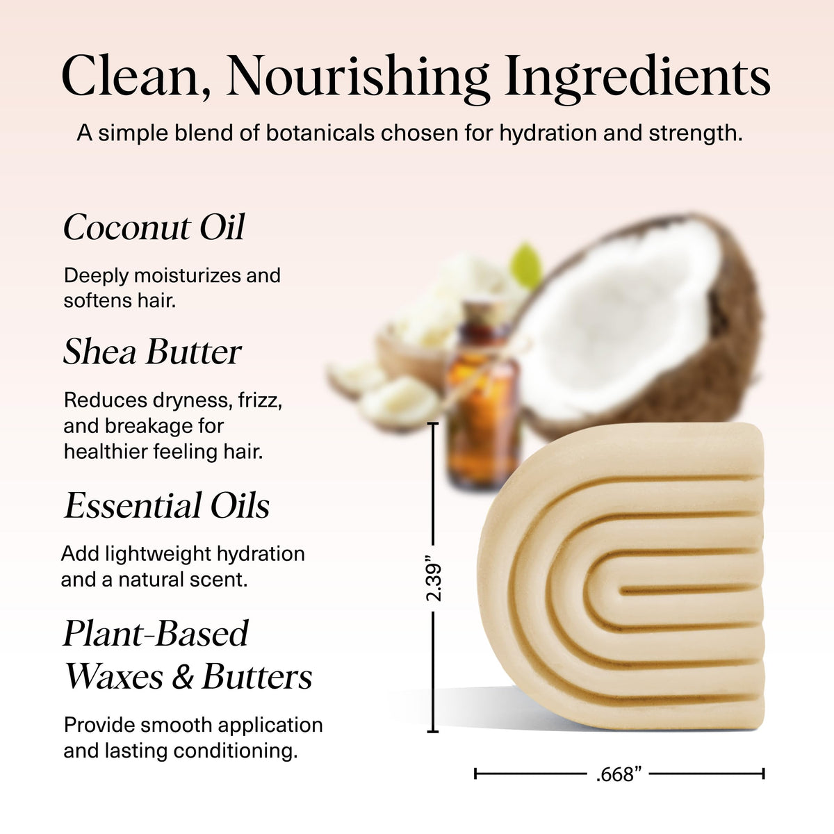 Kitsch conditioner bar with coconut and shea butter ingredients showing natural hydration