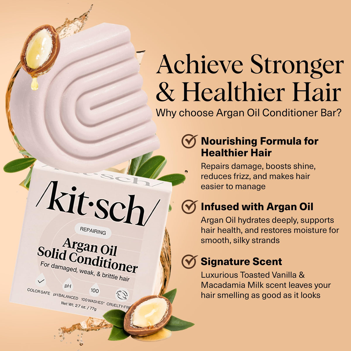 Kitsch conditioner bar side profile highlighting smooth texture and hydration