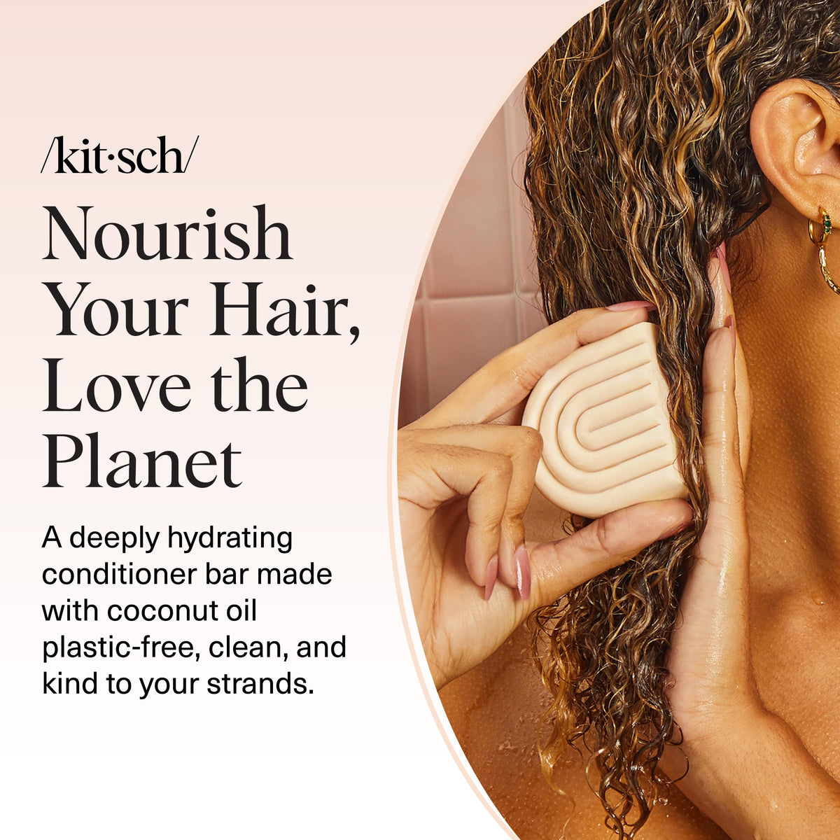 Kitsch conditioner bar styled hair after use showing improved softness