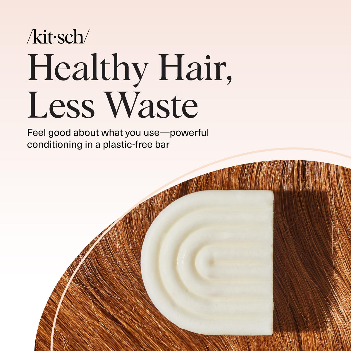 Kitsch conditioner bar inside toiletry bag showing carry-on friendly, eco benefit