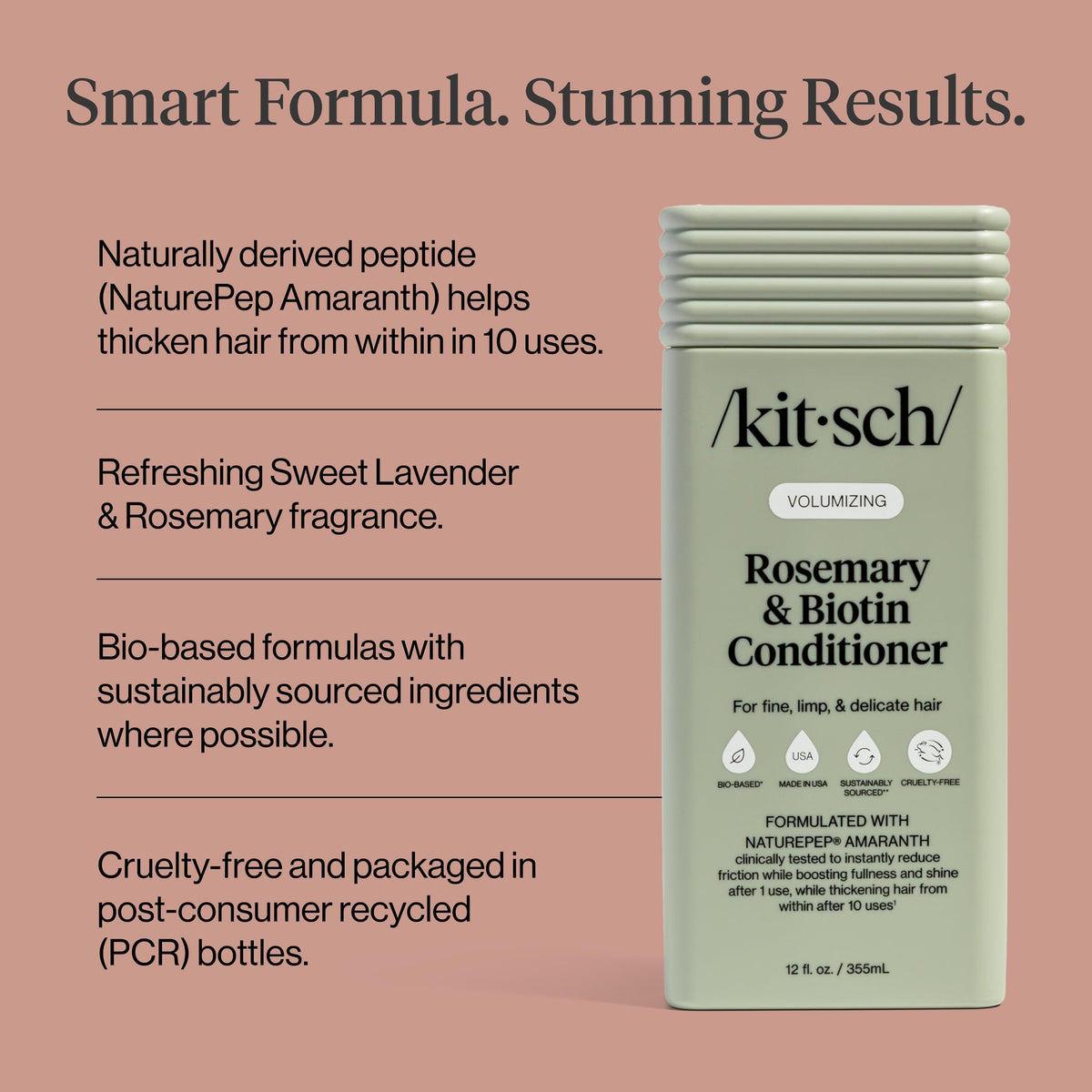 Kitsch close-up label highlighting peptides rosemary and biotin-supporting ingredients