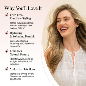 Kitsch cream in hand demonstrating easy application and frizz control