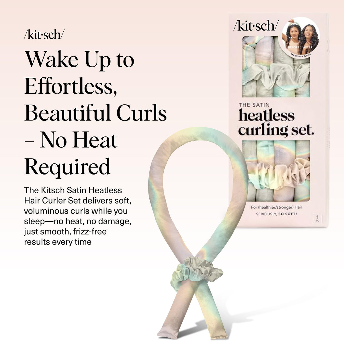 Kitsch 34-inch satin curler full-length laid out, highlights gentle styling benefit