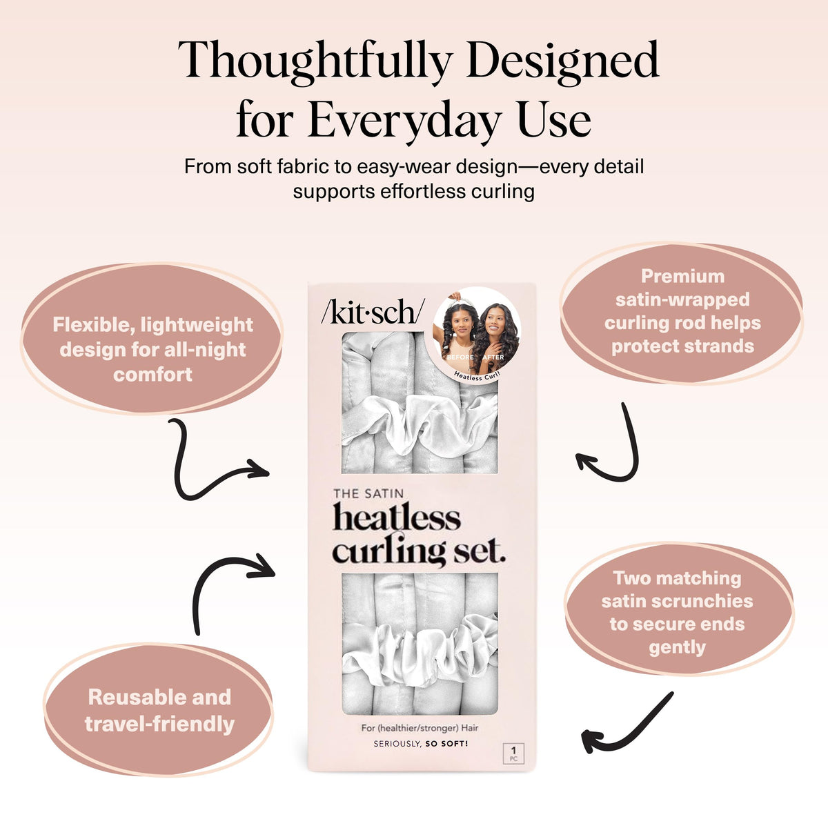 Kitsch curler wrapped in hair demonstration for easy overnight styling comfort
