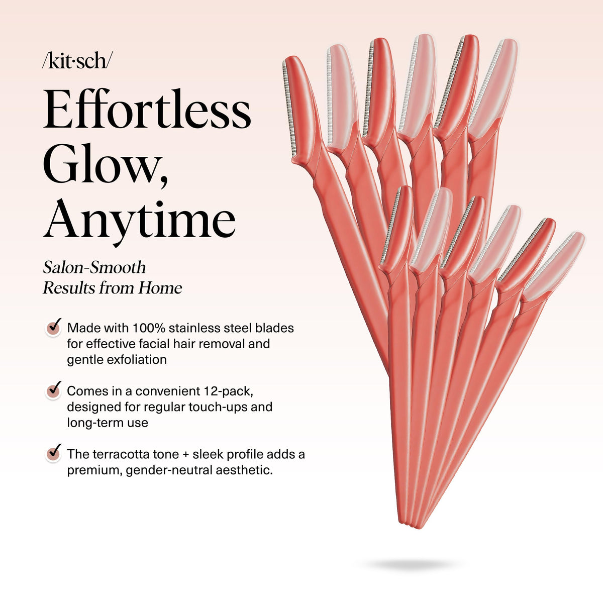 Kitsch blade close-up highlighting single-edge design for gentle exfoliation