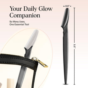 Kitsch dermaplane razor used on cheek illustrating smooth exfoliation benefit
