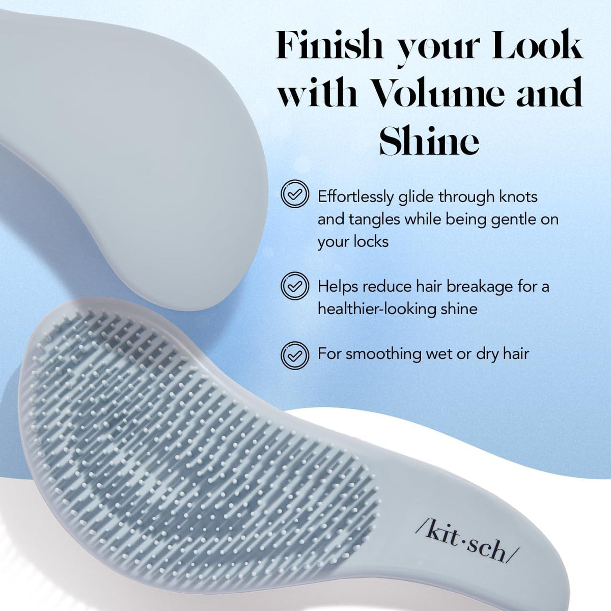 Kitsch detangler brush close-up of flexible bristles reducing pull and breakage