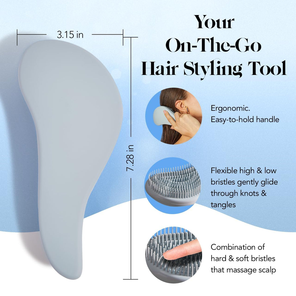 Kitsch detangler brush profile highlighting ergonomic grip for comfortable control