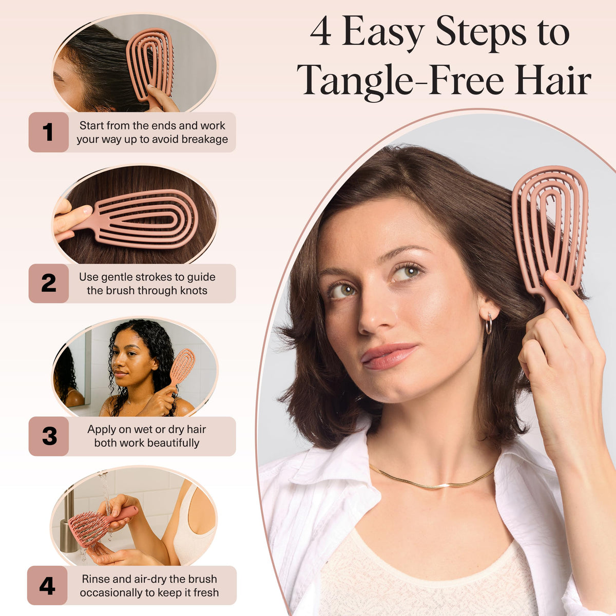 Kitsch brush gently detangling a child’s hair, safe and comfortable for young scalps