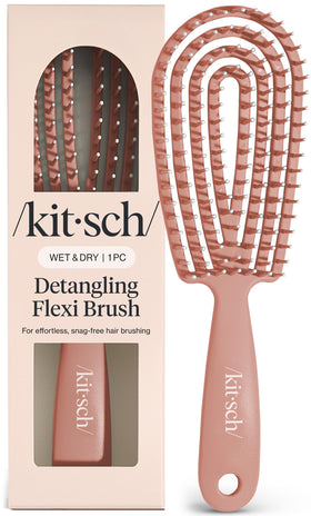 Kitsch detangler front view showing terracotta finish and ergonomic shape, easy grip benefit