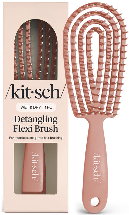 Kitsch detangler front view showing terracotta finish and ergonomic shape, easy grip benefit