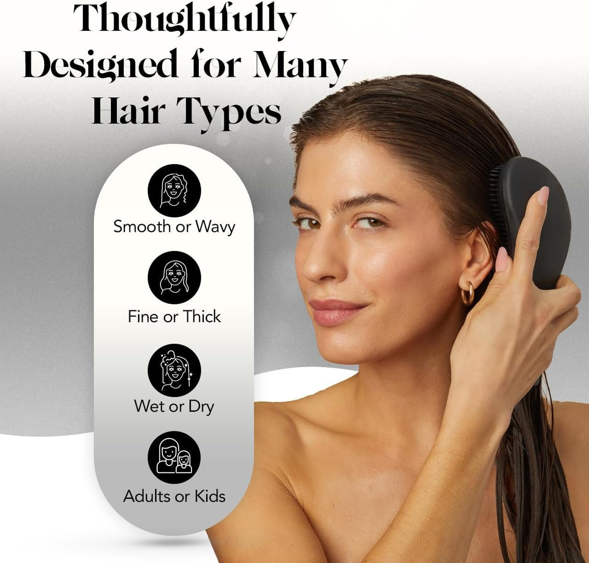 Kitsch bristles on scalp delivering calming massage and improved comfort while brushing