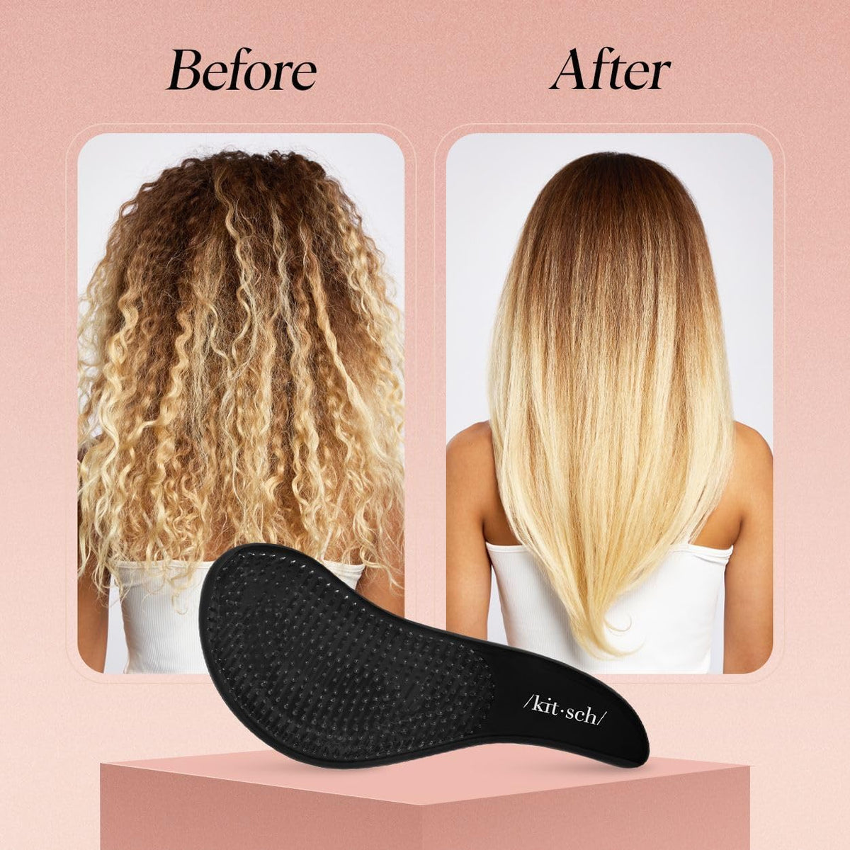 Kitsch brush next to smartphone showing size comparison for portability and travel