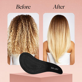 Kitsch brush next to smartphone showing size comparison for portability and travel