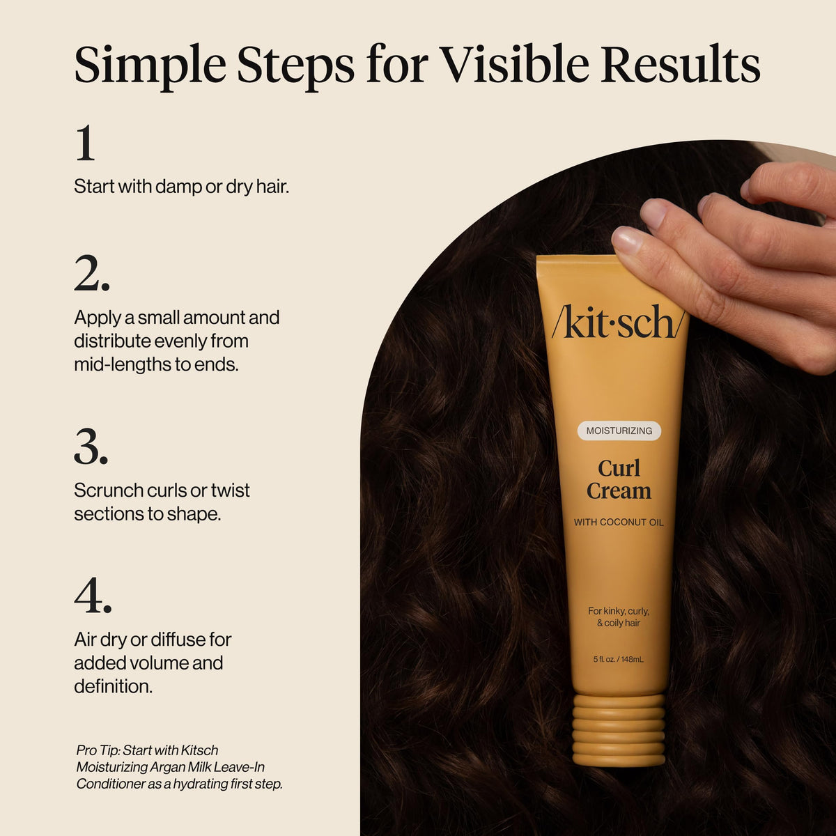 Kitsch curl cream used while diffusing hair to show volume and enhanced curl shape