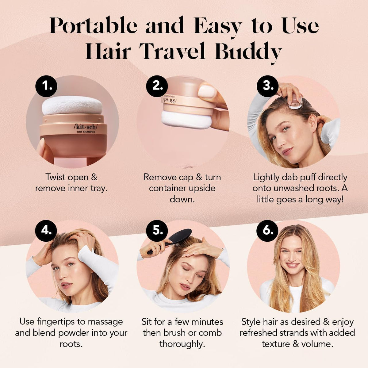 Kitsch puff applying powder to roots for instant volume and refreshed look