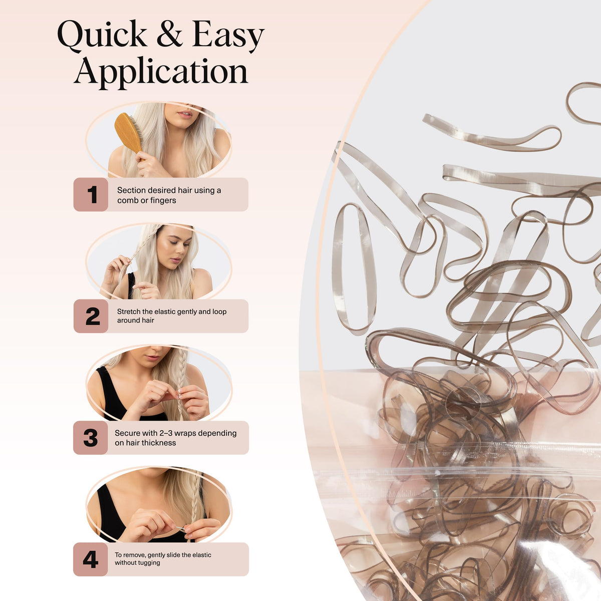 Kitsch stylist using elastics on client, professional, reliable hair holds