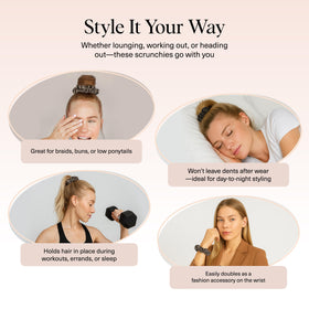 Kitsch scrunchie held in hand to show ultra‑petite size and lightness