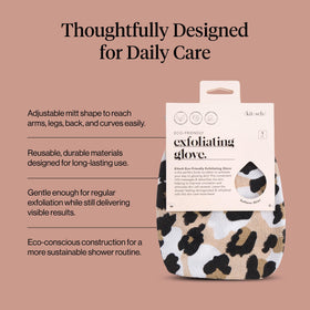 Kitsch glove used in shower illustrating water-safe exfoliation and smoother skin benefit