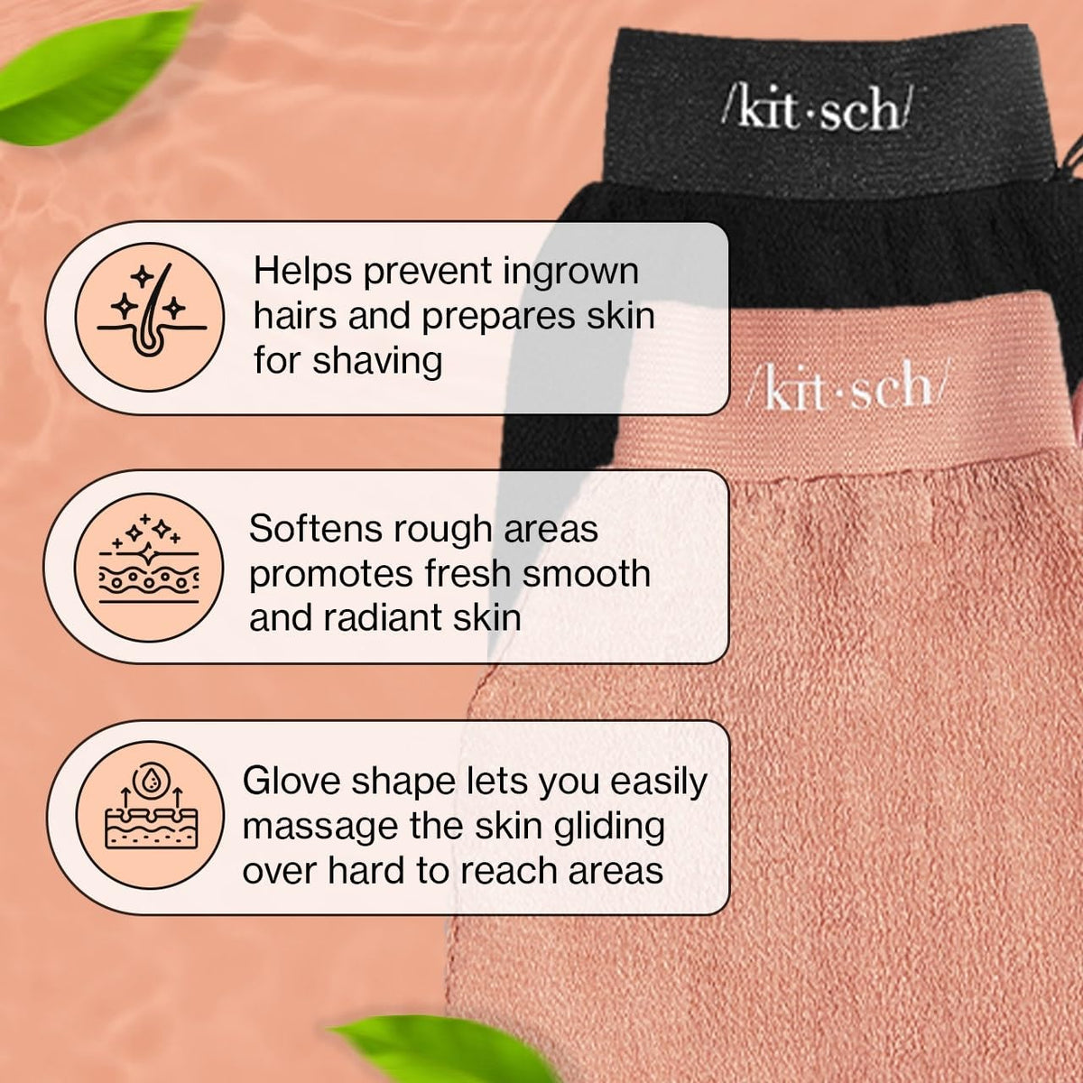 Kitsch exfoliating mitt close texture highlighting deep exfoliation action