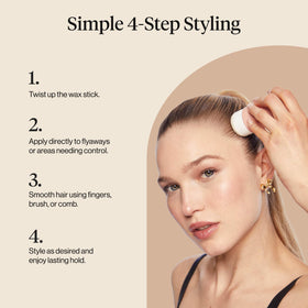 Kitsch woman smoothing edges with stick demonstrating natural, residue-free hold