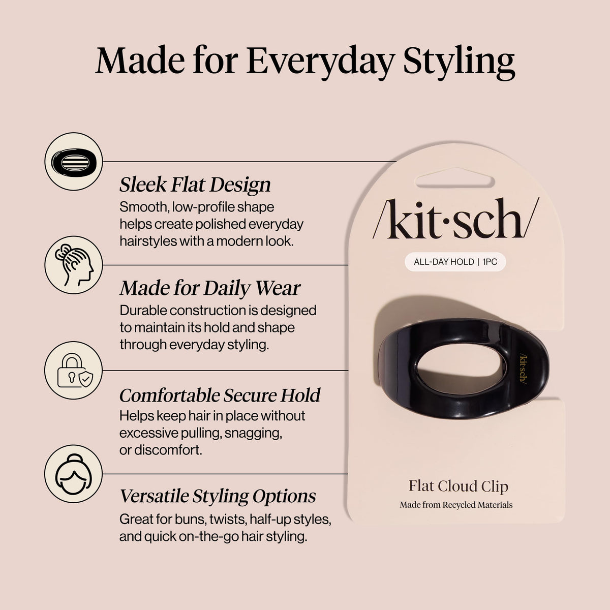 Kitsch clip in hair half-up style offering tidy, comfortable control
