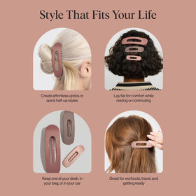 Kitsch flat claw used in half-up style showing polished everyday look