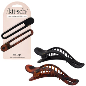 Kitsch flat clips front packaging showing sleek black and tortoise pair and compact design, ideal for everyday styling