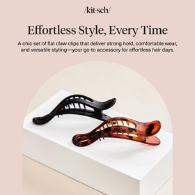 Kitsch black and tortoise pairing laid flat to highlight color contrast and versatile wardrobe coordination