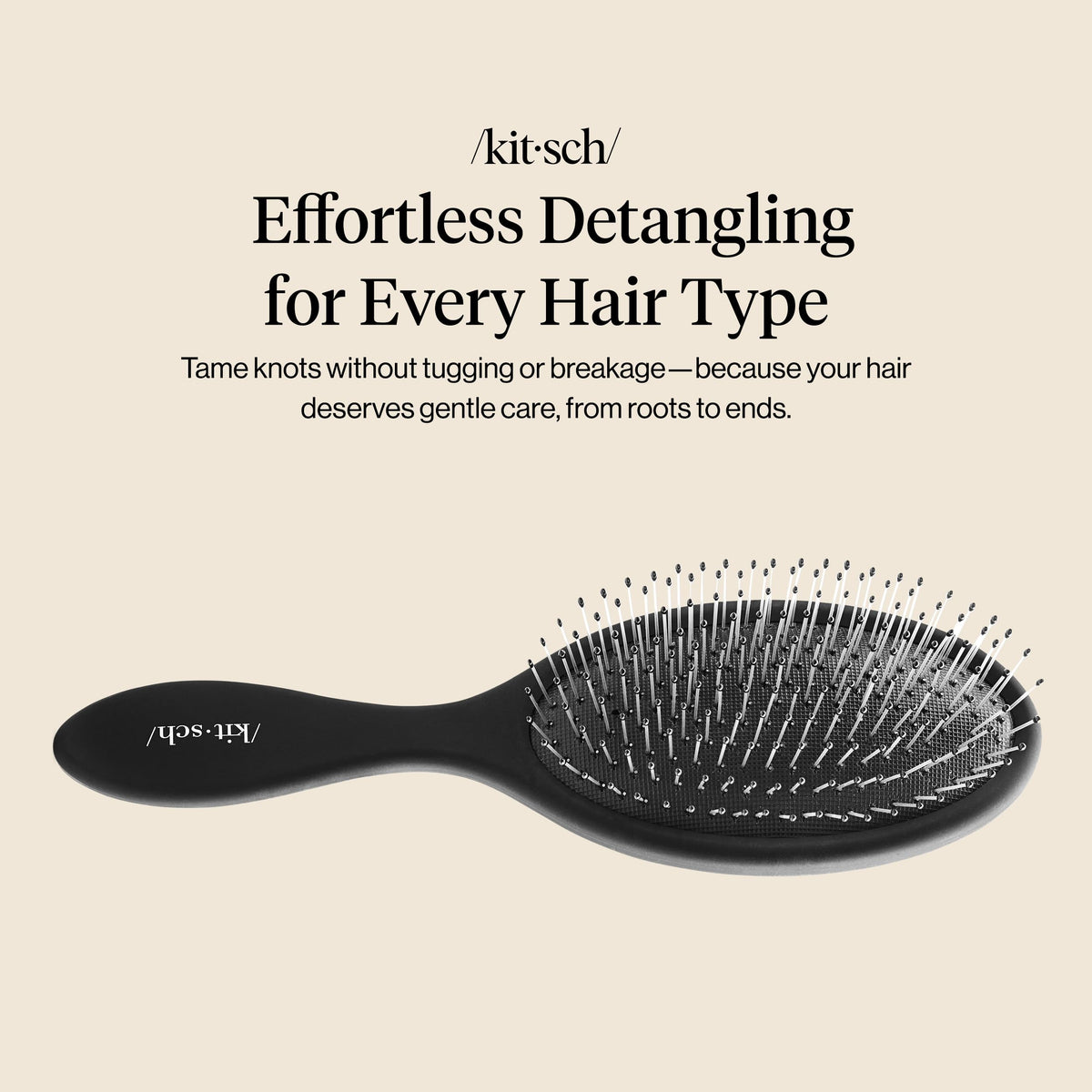 Kitsch close-up of flexible bristles highlighting gentle detangling action