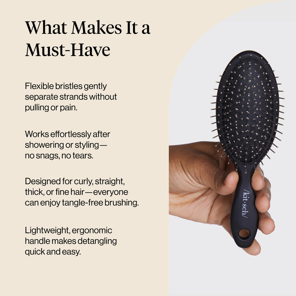 Kitsch brush shaping curly hair to enhance bounce and define curls