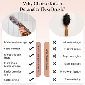 Kitsch brush bent to demonstrate flexible frame that protects hair and scalp