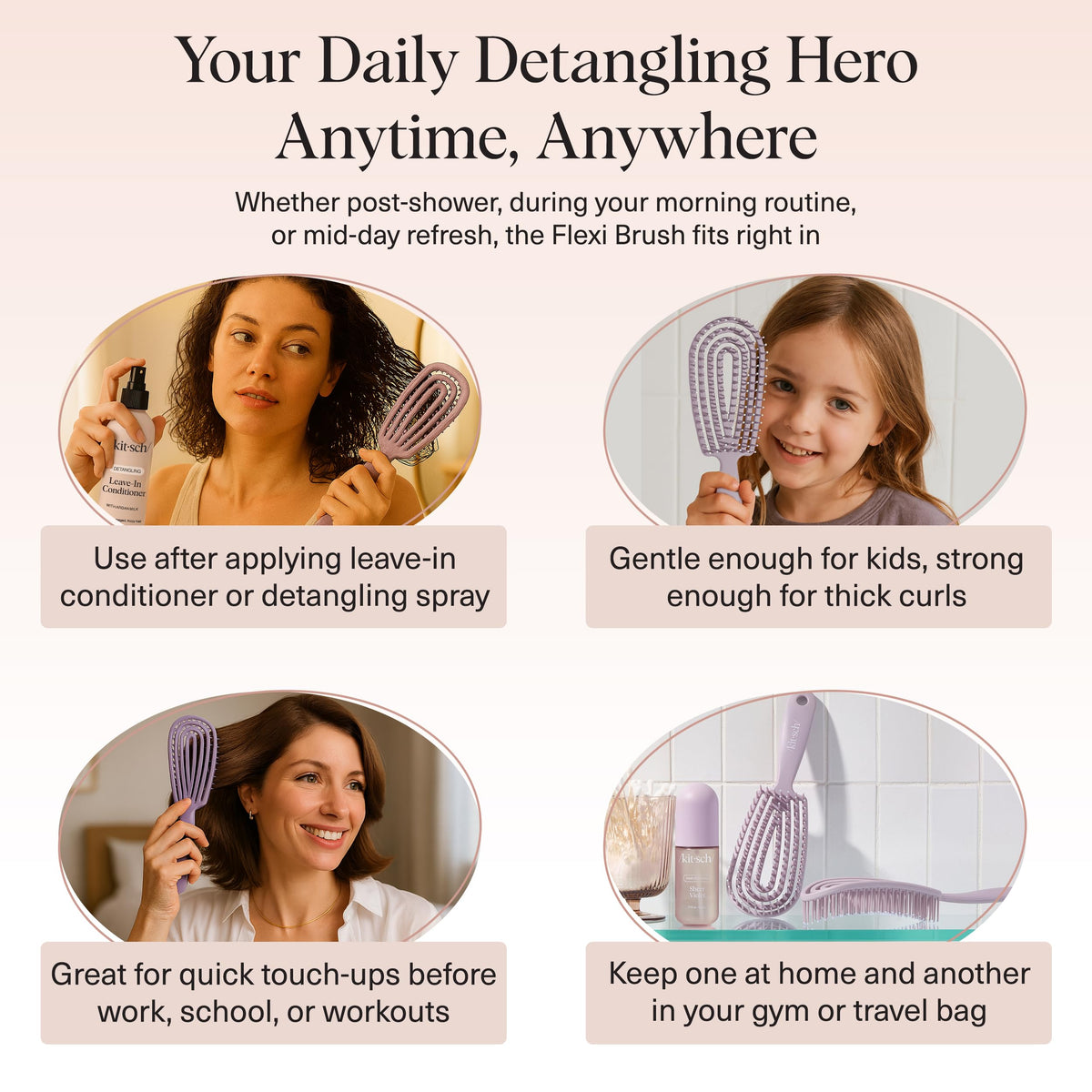 Kitsch brush styling dry curls to enhance definition and reduce frizz