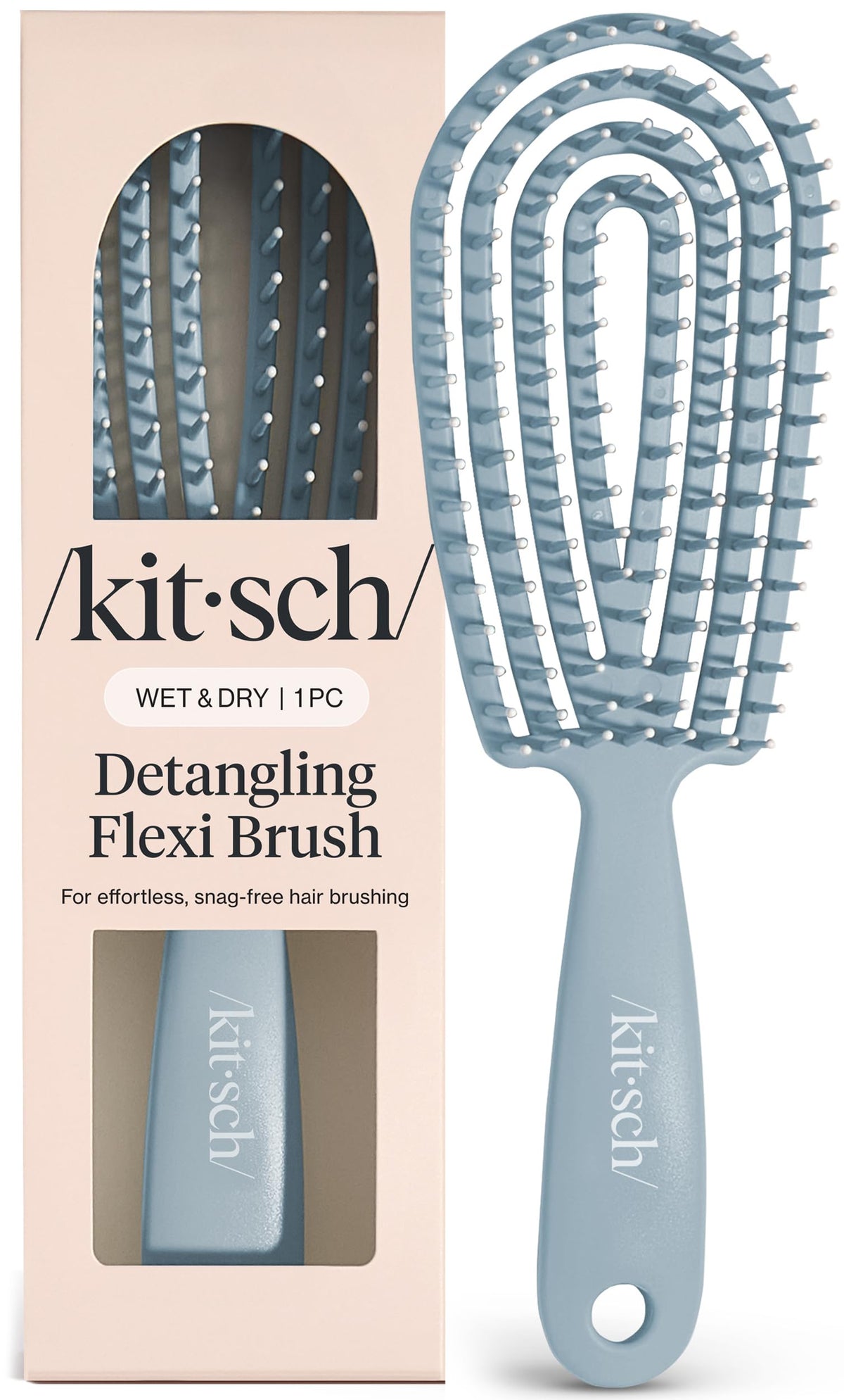 Kitsch brush front view in haze blue showing ergonomic shape and easy grip