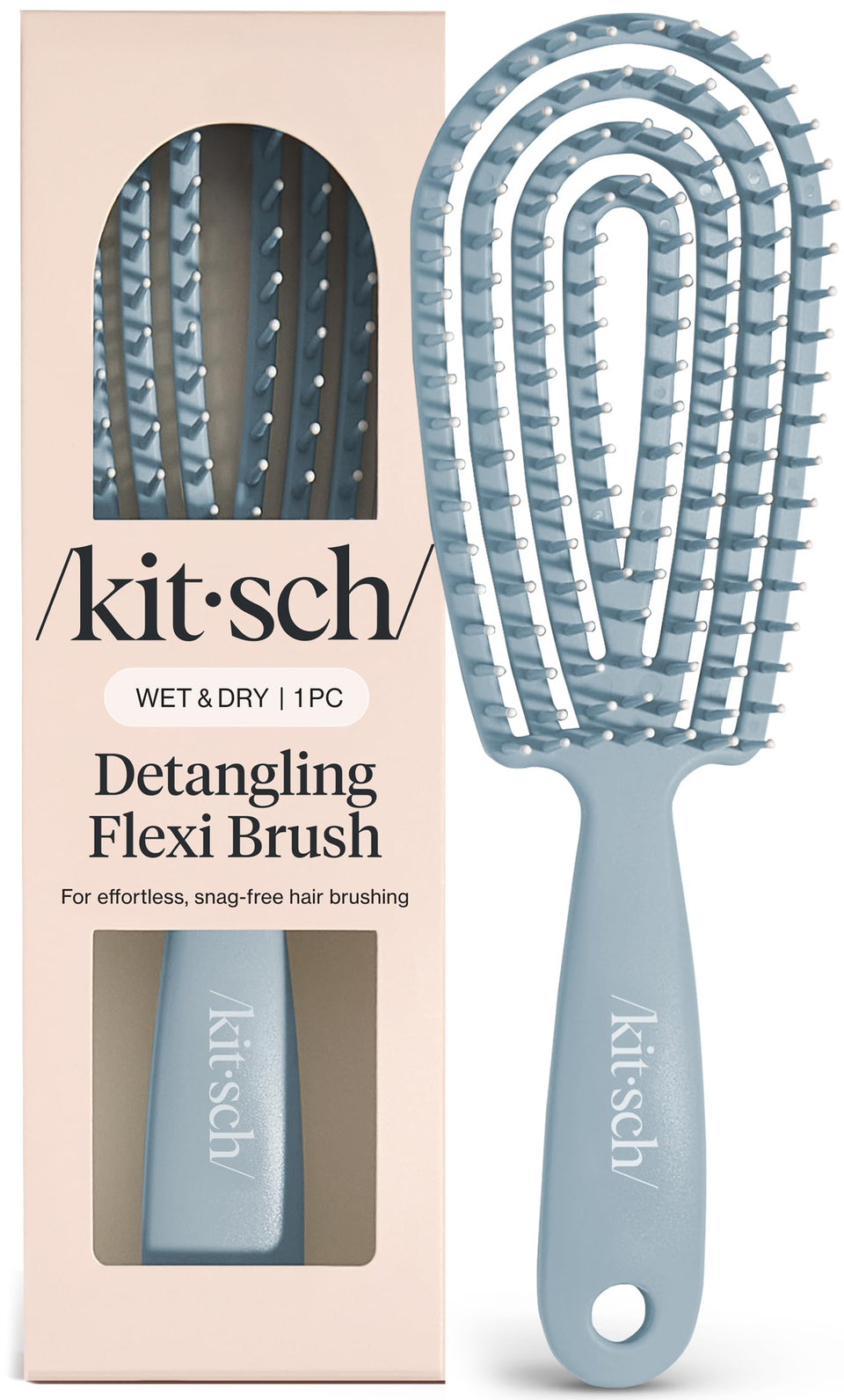 Kitsch brush front view in haze blue showing ergonomic shape and easy grip